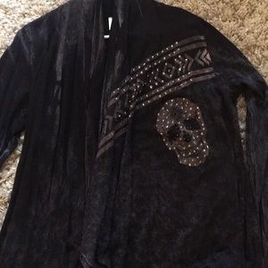 Sweaters - Rhinestone skull Fringe cardigan sweater large Sweaters - Rhinestone skull Fringe cardigan sweater large